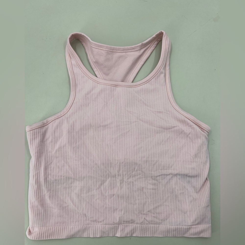 Pink Ribbed lulu cropped tank